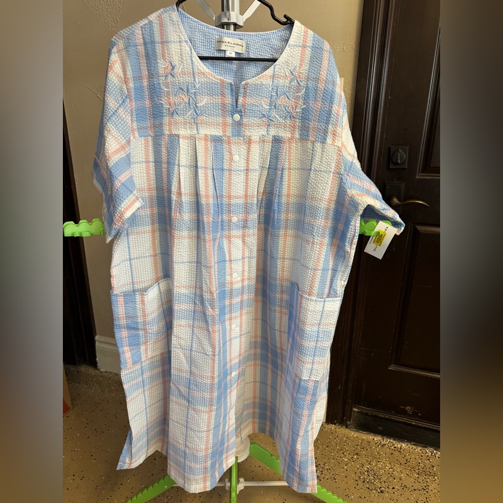 Blue and Pink Plaid Dress with Pockets